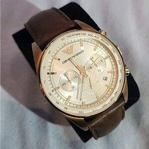Emporio Armani Sportivo Chrongraph Rose Gld Color Steel, Leather NEEDS BATTERY